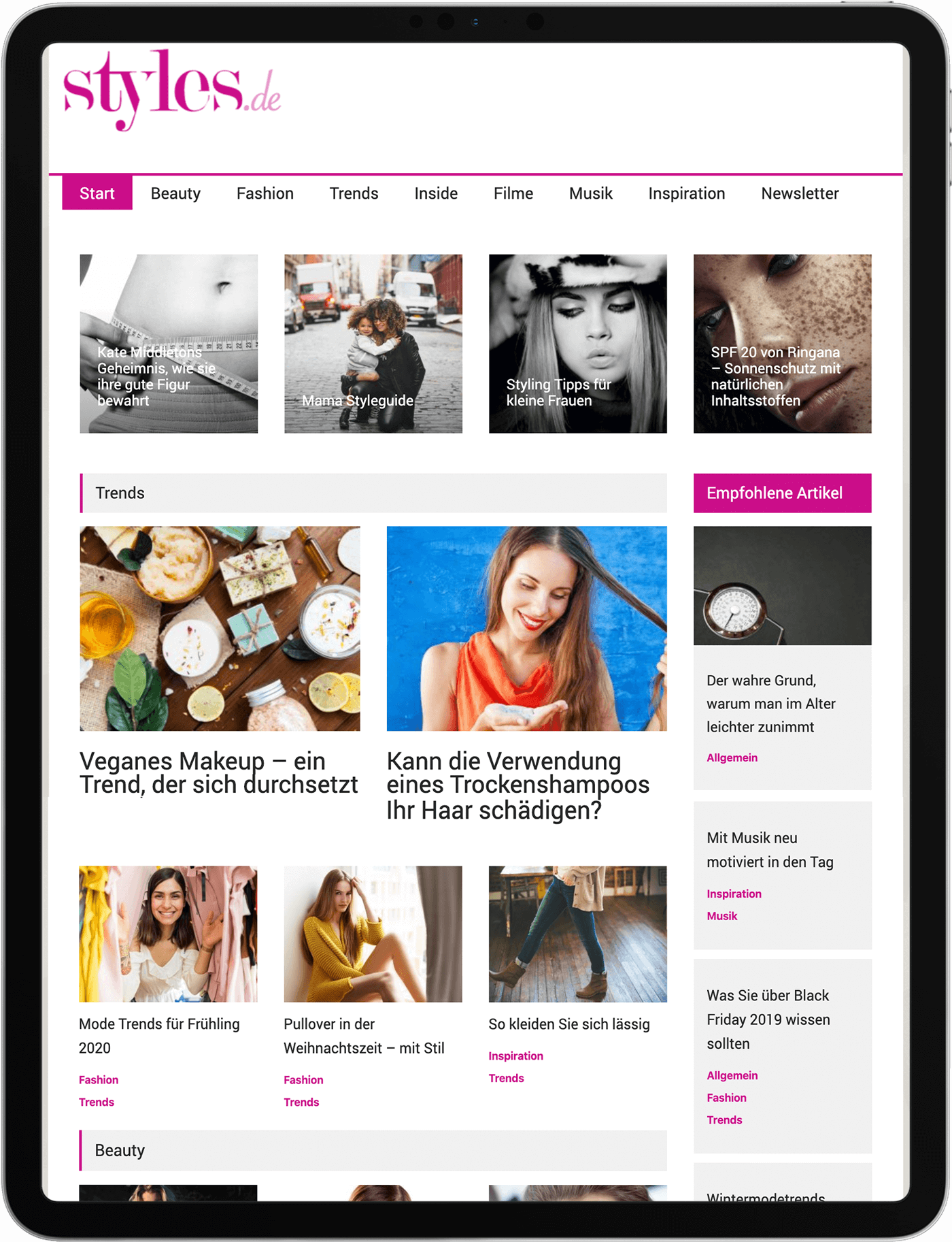 Tablet im hochformat